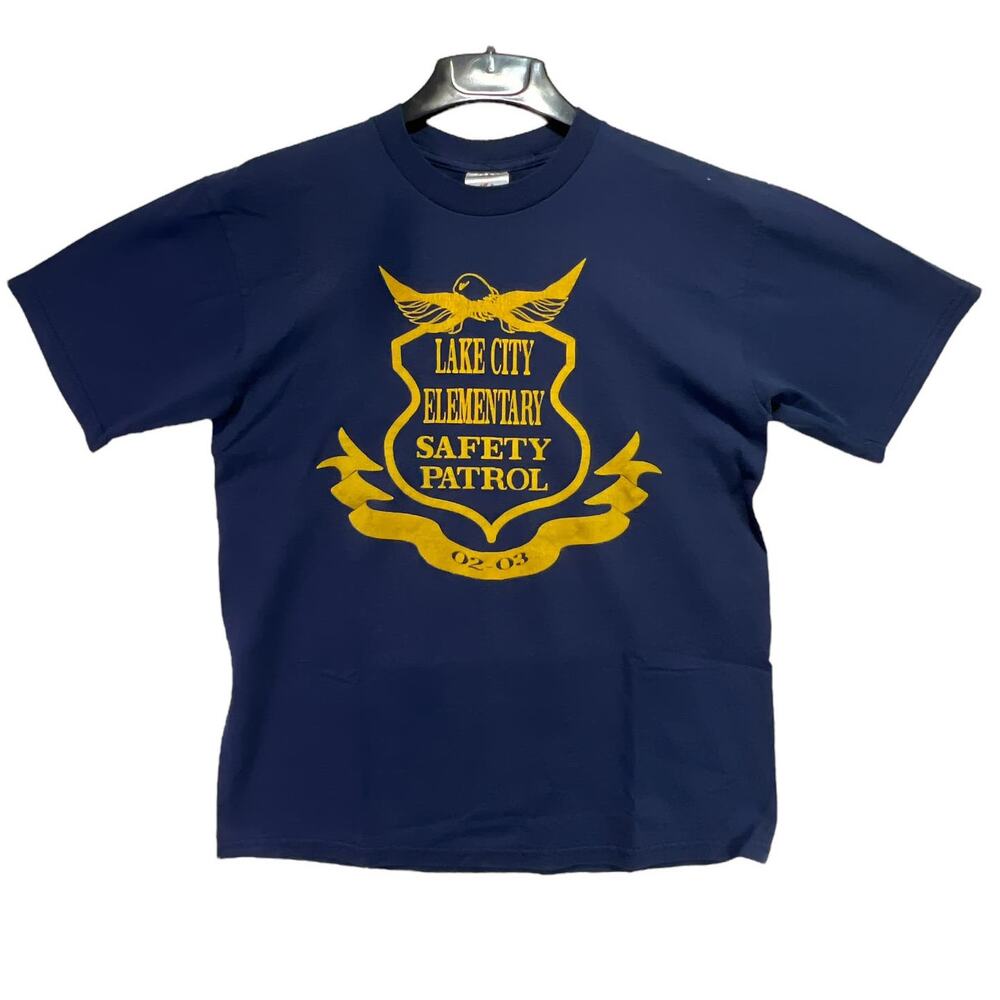 Jerzees Lake City Elementary Safety Patrol Tee Shirt Top Size Medium Blue
